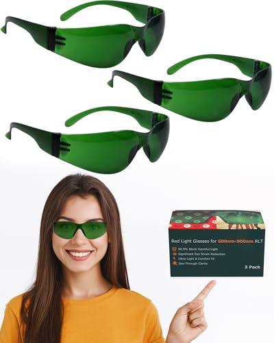 LIGHTMEUP Red Light Therapy Glasses,Eye Protection for Infrared & LED Light Sessions–Blocks 200-2000nm Harmful Wavelengths,Maintain Visibility,Lightweight Red Light Goggles 3 Pairs