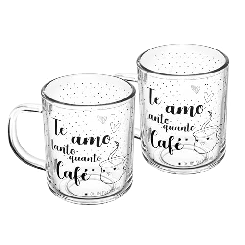 LYOR - Conjunto 2 Canecas em Vidro para Café com Frase ''Te Amo'' - Capacidade 220ml