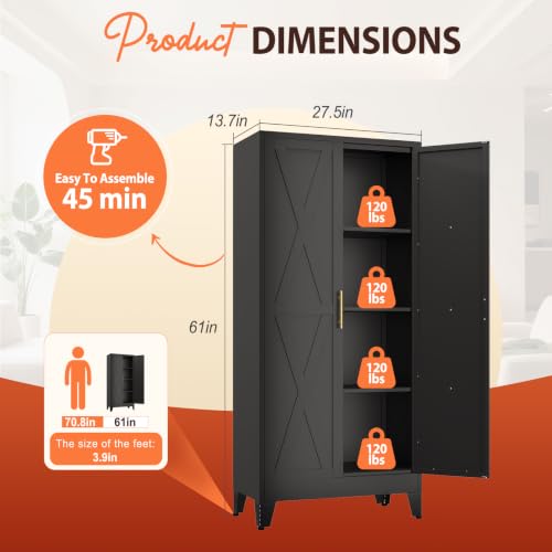 Image of PAOFIN 61 inch H Kitchen Storage Cabinet with Doors | Freestanding Pantry Cabinet,Farmhouse Food Storage Cabinets,Tall Cabinets for Kitchen, Dining Room, Living Room(Black)