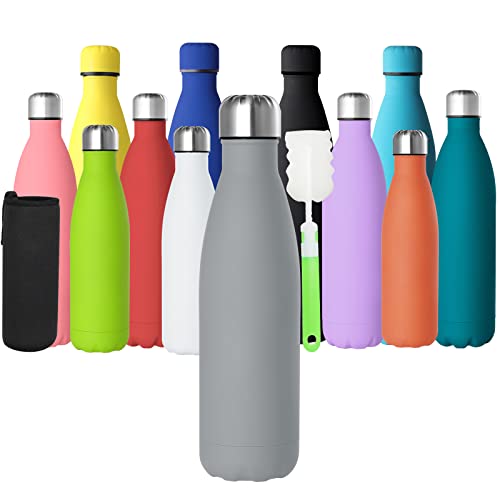 GeeRic Botella Termica 500ml,Botella Agua Acero Inoxidable Mantener 12H Caliente/24 Frío,Botella de Agua+Cepillo+Bolsa portátil para Taza Termo para Acampar,Escuela,Deportes,Gimnasio,gris