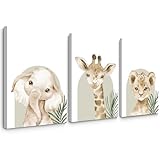 Animal Wall Art Pictures Baby Nursery Canvas Wall Art Decor Safari Animal Prints Jungle Kids Wall Art Woodland Nursery Wall Decor Giraffe Jungle Poster for Room 12x16 Inch Framed Set of 3