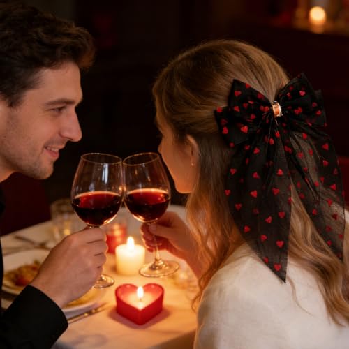Pinza para el cabello con Lazo de Corazón Rojo y Encaje Negro para mujer, accesorios para el cabello para bodas y fiestas miniatura 3