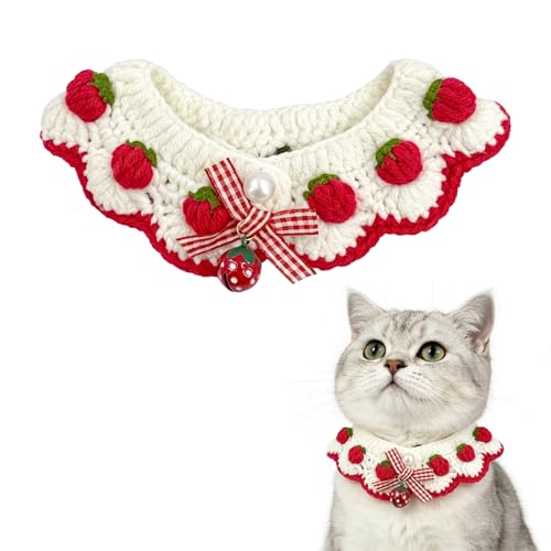 Cat Breakaway Collar - Adjustable 2-3 Inch Cat Bandana Collar with Bow Tie Strawberry Pattern for Small Puppies Kitten