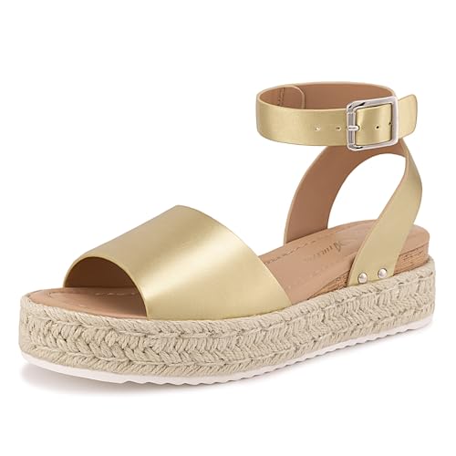 Image of Athlefit Women's Espadrille Platform Wedge Sandals | Adjustable Ankle Strap Buckle,Comfortable Open Toe Flatform,Summer Casual Daily Wear for All-Day