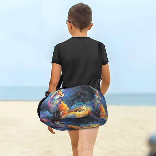 Duffle Bag for Boys or Girls with Shoes Compartment, Starry Sky Fox Sports Travel Bag Overnight4