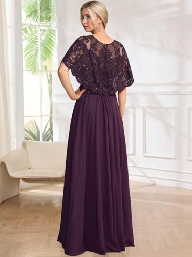 Cape Sleeves Mother of The Bride Dresses for Women with Pockets Sequin Lace Chiffon Formal Dresses Prom Evening Gowns2