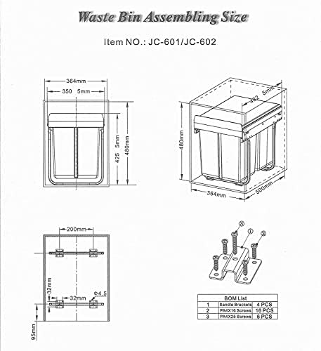 REJS RECYCLE BIN PULL OUT SOFT CLOSE KITCHEN WASTE BIN 400MM - 40 LTR (JC-602) (without front fixing)