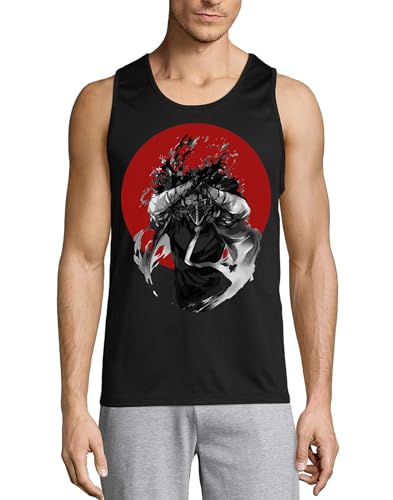 Camiseta sin mangas Anime 131 de algodón puro negro con tirantes anchos y tacto suave para hombre