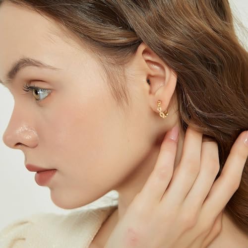 WEARON 14K Gold Plated Huggie Earrings for Women Personality Simplicity Twisted Chain Hoop Earrings Hypoallergenic Designer Ear Rings Fashion Jewelry Hollow Out Earrings3