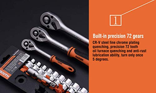 Edward Tools Pro Socket Wrench Set Metric - Heavy Duty Chrome Steel - Ergo Quick Release Ratchet Wrench Drive Handle - Extension Bar (3/8") #TOP2