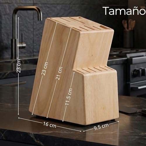 Miniatura 3 de Porta Cuchillos Cocina Universal 15 Piezas. Soporte Cuchillos Cocina Hecho En Madera Maciza. Tacoma Sin Cuchillos Robusta. Sujeta Cuchillos Con Soporte Para Tijera. Taco Cuchillos Cocina Roble
