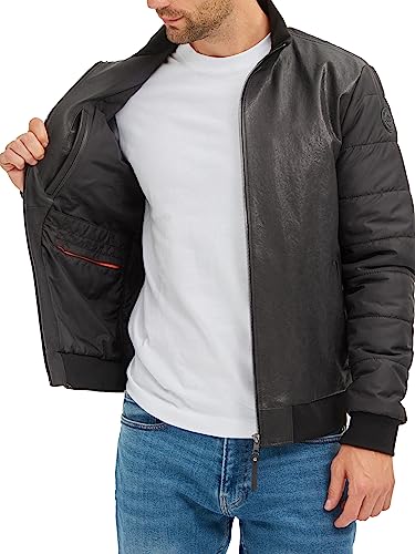 Men's Italian Lambskin Leather Puffer Jacket - Black4