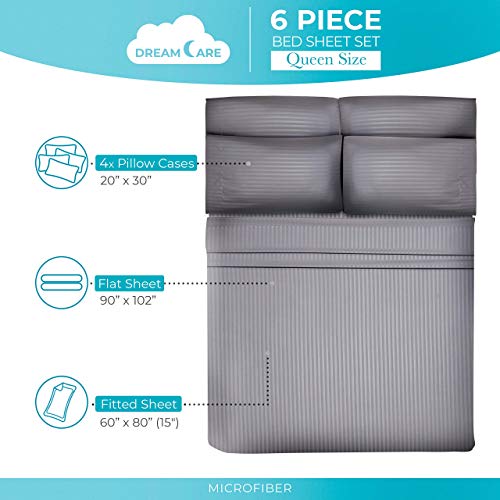 image for DreamCare 6 Piece Deep Pocket Sheets Microfiber Sheets Bed Sheets Bedd