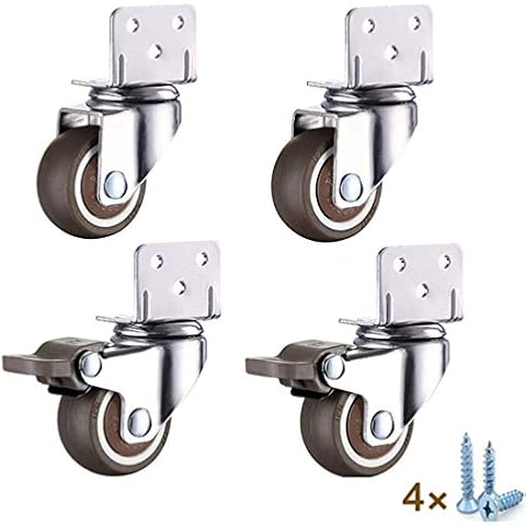 L Shape Moving Caster Wheels,4Pcs Small Castor Wheels,360° Swivel Caster Wheels for Furniture,Trolley Wheels in Rubber,Flower Stand Baby Bed Castors,5-Hole Positioning(Brake+universal25mm/1in) Cover