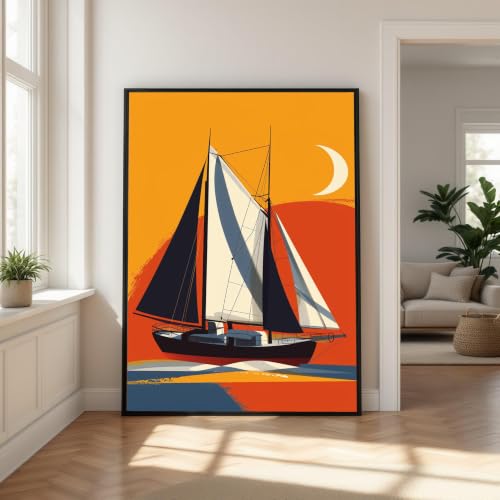 Lienzo de velero retro para revivir la magia de un atardecer junto al mar