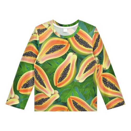 Papaya Monstera Green Boy's Rash Guard Swim Shirt Long Sleeve Sun Shirt for Kids Toddler UPF50+