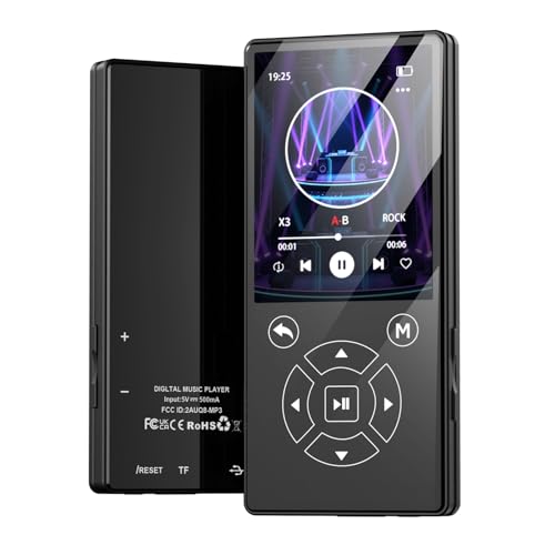 MP3プレーヤー Bluetooth5.0 HiFi 内蔵スピーカー 64GB大容量最大128GB拡張 2.4インチ大画面 85g超軽量 OTG対応 20時間長時間再生 FM/録音 語学学習 通勤通学 ブラック