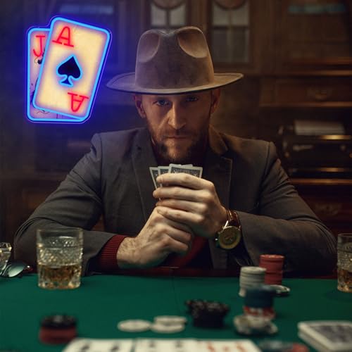 Image of Poker Neon Sign for Wall Decor Dimmable Casino LED Light for Game Room | Playing Cards LED Neon Sign for Poker Room, Bar, Man Cave, Casino Party Decor, Gifts for Poker Lovers, USB Powered