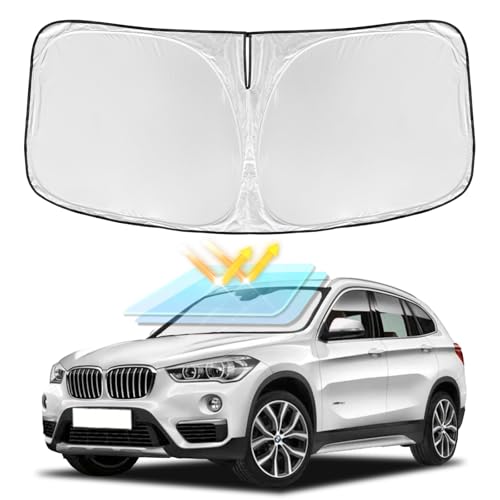 for BMW X1 F48 U11 2016-2024 2025 Windshield Sun Shade - 4 Layers Car Sunshades for Front Windows Shade Cover Custom Fit X1 F48 U11 Sun Visor 250T Retractable Shade Blocks UV Rays Car Accessories