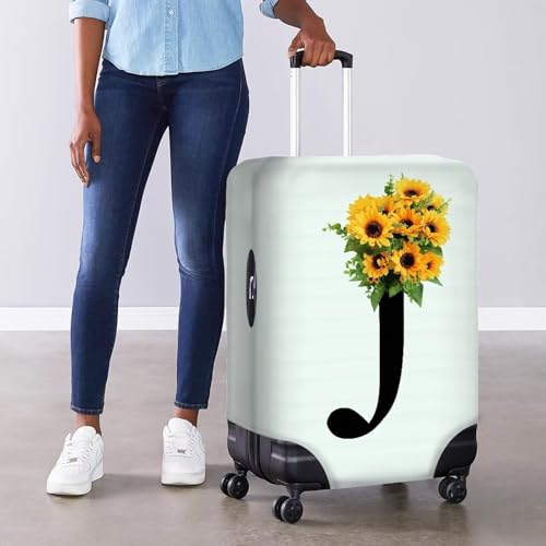 TODIYADDU Sunflower Letter J Thick Elastic Luggage Protective Cover Fashion Trolley Case for Suitcase Cover Baggage Travel Bag Cases Fits for Student Boy Girl Teens Adult, L4