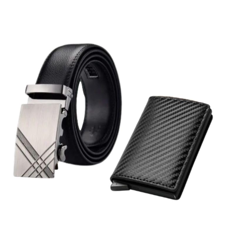 Presente para o Dia dos Pais – Fivela Prata - Kit com Cinto de Couro + Carteira Slim Moderna