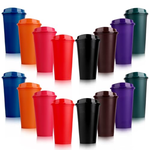 16 Pack Reusable Coffee Cups with Lids 16 Oz Removable Hot Drinks Travel Mugs with Lids Cold Drinks Coffee Mugs Travel Mugs for Offices Home Parties Adults Children (Colorful)