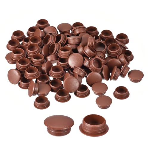Image of uxcell 200Pcs Screw Hole Plugs, 12mm(15 /32 inch) Dia Plastic Snap in Locking Hole Covers Flush Type Caps for Furniture Cabinet Cupboard, Red Brown