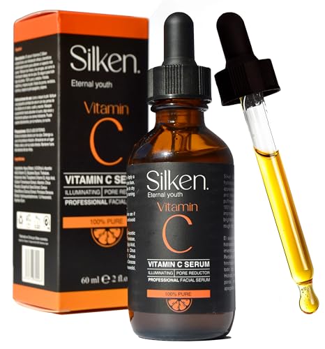 Sérum facial Vitamina C con Ácido Hialurónico y Vitamina E (60ml). Antiarrugas | Antiojeras | Corrector manchas piel | Hidratación facial. Piel brillante y luminosa. 100% vegano - SILKEN