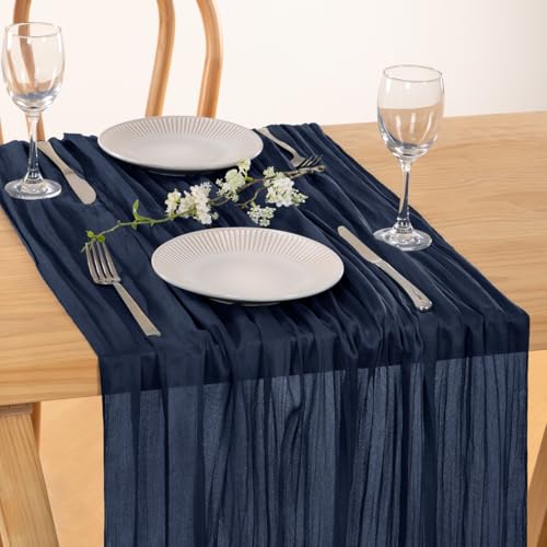 Image of MLMC 2 Pack Navy Blue Table Runner 10ft Rustic Summer Cheesecloth Table Runner Gauze Cheese Cloth Centerpiece Decororations 35x120 Inches for Wedding Baby Shower Outdoor Picninc Decor