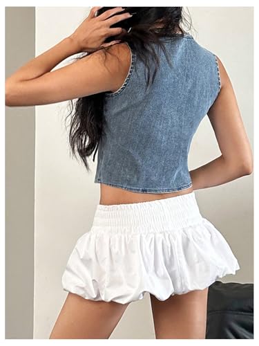 MakeMeChic Women's Tie Front Denim Vests Sleeveless Crew Neck Slim Fit Crop Tops2