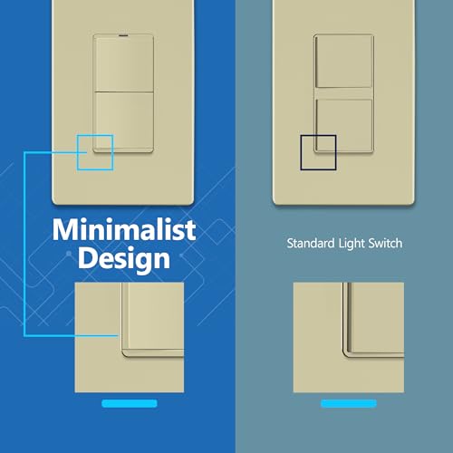 Image of LIDER Lighted Double Switch with Screwless Wall Plate, Combination Frameless Decorator Switch with Locator Light, Ground Terminal, Single Pole, 15A 120V, UL Listed, Thermoplastic, Matte Ivory