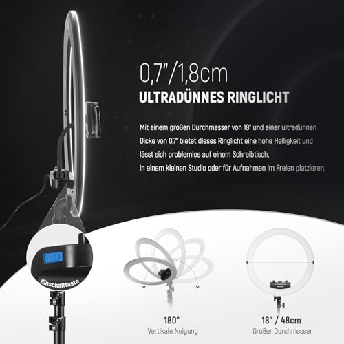 Neewer Ringlicht mit Ständer, 18 Zoll, 45W, 2900K-7000K
