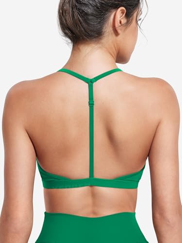 Image of YEOREO CoreFlex Sports Bras for Women Strappy Padded Halter Open Back Light Impact Deep V Neck Yoga Workout Gym Tops