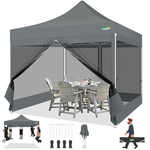 COBIZI 10x10 Heavy Duty Pop Up Canopy Tent with 4 Mosquito Netting Walls