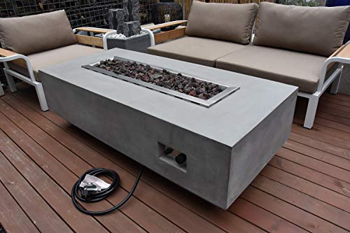 Elementi Granville Outdoor Fire Pit Propane Table 60 Inches Rectangle Firepit Table Concrete High Floor Patio Heater Electronic Ignition Backyard Fireplace Cover Lava Rock Included