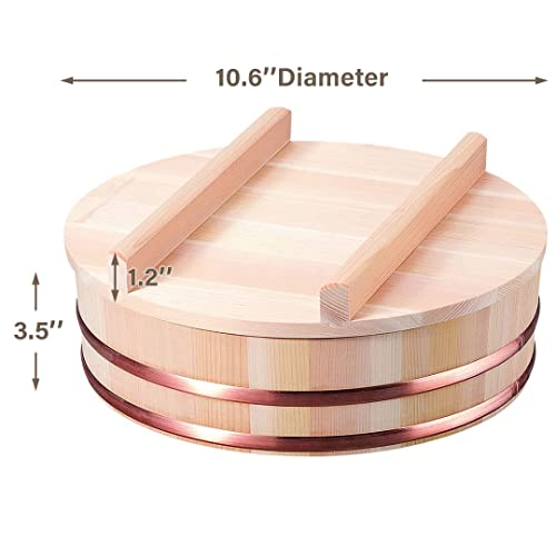 Tikusan Wooden Hangiri Sushi Rice Mixing Tub Copper Band With Lid Made In Japan Made Of Sawara Cypress Sushi Rice Bowl Sushi Oke (10.6" (27Cm)) #TOP5