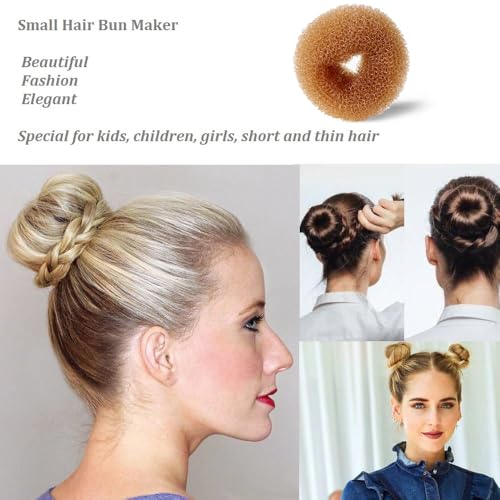 Extra Small Hair Bun Maker for Kids, 6 PCS Chignon Hair Donut Sock Bun Form for Girls, Mini Hair Doughnut Shaper for Short and Thin Hair (Small Size 2 Inch, Light Brown) - Thumbnail 2