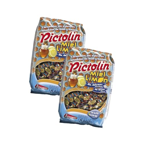 Pictolin Caramelos de Miel y Limón Sin Azúcar, Sin Gluten, 2 Bolsas de 1 kg, Masticables