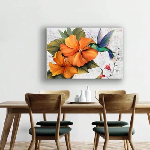 Tableau colibri orange 70x120cm en impression haute définition sur toile résistante