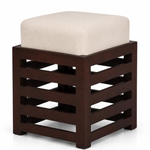Image of Multipurpose Wooden Puffy with Footrest, Dressing Table, and Solid Wood Stool with Cushion for Living Room, Bedroom, Balcony, etc.