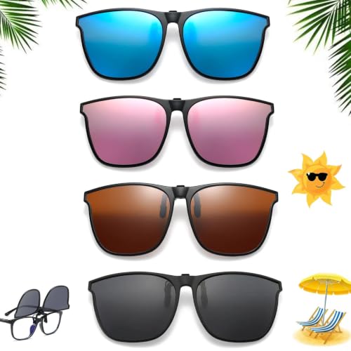 Gusmigus 4 Pièces Clip Solaire pour Lunettes de Vue Surlunettes de Soleil Flip Up Clip Lunettes de Soleil Polarisées Hommes et Femmes