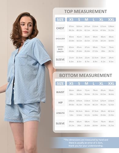 Image of NAP BOUND 100% Cotton Pajamas for Women Sets 2 Pieces Pjs Button short sleeves with Pockets Soft Sleepwear Loungewear XS-XXL
