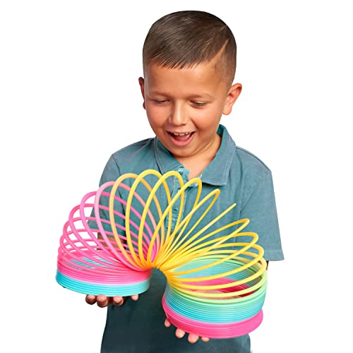 slinky the original walking spring toy 5-inch diameter plastic rainbow giant slinky fidget toy kids toys for ages 5 up by just play