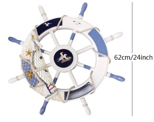 Gesteh Nautical Beach Wooden Boat Ship Steering Wheel Fishing Net Shell Home Wall Decor (24 Inches) #TOP30