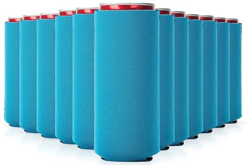 Image of Slim Can Cooler Sleeve 12 Pack - Blank Neoprene Insulated Can Coolers for 12 oz Skinny Beer & Soda Cans - Sublimation Ready Drink Sleeves for Heat Press, Custom Printing & Party Favors (Sky Blue)