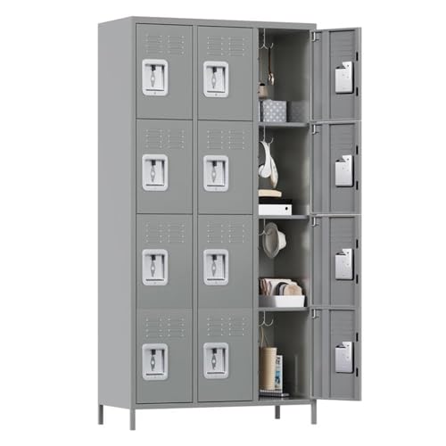 Pemberly Row Metal Locker with 12 Door for School and Employee Light Gray