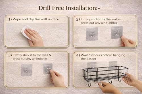 Image of Self Adhesive Multipurpose Bathroom Shelf and Kitchen Storage Rack Wall Mounted Towel Holder with Hooks Magic Sticker Bathroom Accessories Organizer Waterproof Rustproof Storage Shelves