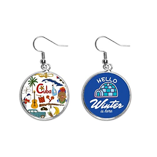 Pendientes de Cuba joyería colgante de gota con bandera nacional y paisaje invernal
