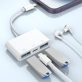  Adaptateur Lightning vers 2 x USB 3.0 femelle OTG et 1 x port de charge Lightning avec iPhone 14 13 12 11/iPad, pour lecteur de carte SD/clé USB/disque dur/clavier/souris/hubs/MIDI【Certifié Apple MFI】