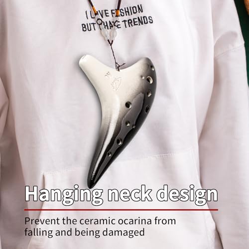 “Ocean Notes” 12 Hole Sweet Potato Ocarina Graceful Shape Pottery Ocarina in Alto C (Gradient Black)